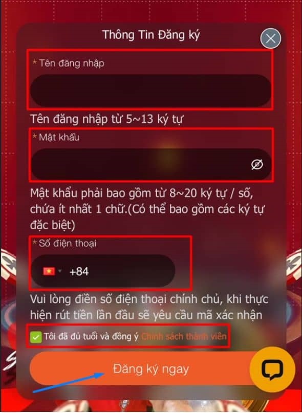 Điền đúng các thông tin đăng ký AE789 Điền đúng các thông tin đăng ký AE789