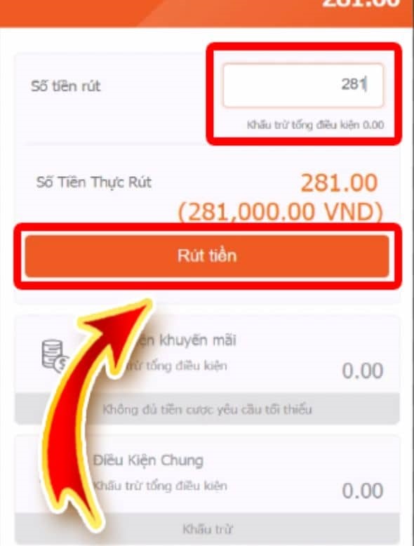 Nhập số tiền cần rút và bấm rút tiền Nhập số tiền cần rút và bấm rút tiền