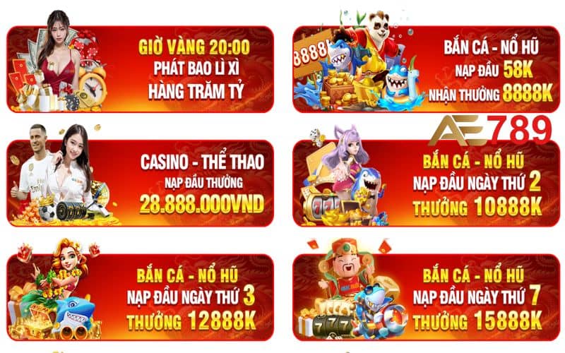Nhiều chương trình khuyến mãi hấp dẫn tại AE789 Nhiều chương trình khuyến mãi hấp dẫn tại AE789