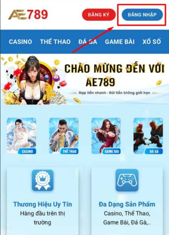 Truy cập vào trang chủ AE789 và bấm đăng nhập Truy cập vào trang chủ AE789 và bấm đăng nhập